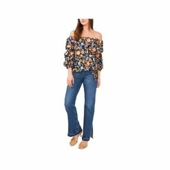 New 🎁 Vince Camuto 👩 Women's Floral-Print Off-The-Shoulder Top Rich Black 👍 -Vince Camuto Sales Store unnamed file 551