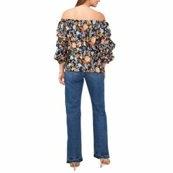 New 🎁 Vince Camuto 👩 Women's Floral-Print Off-The-Shoulder Top Rich Black 👍 -Vince Camuto Sales Store unnamed file 552