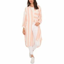 Buy ๐คฉ Vince Camuto ๐ฉ Women's Striped Oversized Tunic ๐ Shirt Orange Flame ๐