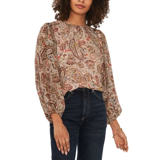 Hot Sale ๐ Vince Camuto ๐ฉ Women's Crewneck Blouson-Sleeve Blouse French Roast Paisley โจ 1 Hot Sale ๐ Vince Camuto ๐ฉ Women's Crewneck Blouson-Sleeve Blouse French Roast Paisley โจ