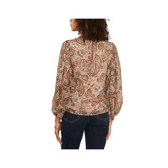 Hot Sale ๐ Vince Camuto ๐ฉ Women's Crewneck Blouson-Sleeve Blouse French Roast Paisley โจ 2 Hot Sale ๐ Vince Camuto ๐ฉ Women's Crewneck Blouson-Sleeve Blouse French Roast Paisley โจ - Image 2
