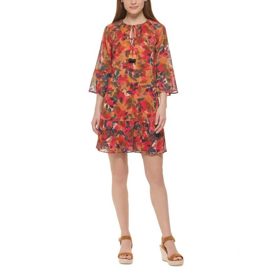 New ✔️ Vince Camuto 👩 Women's Printed Tie-Neck 👗 Dress Rust ⌛ 1 New ✔️ Vince Camuto 👩 Women's Printed Tie-Neck 👗 Dress Rust ⌛