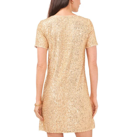Coupon 🌟 Vince Camuto 👩 Women's Sequined Round-Neck Short-Sleeve 👗 Dress Gold 💯 4 Coupon 🌟 Vince Camuto 👩 Women's Sequined Round-Neck Short-Sleeve 👗 Dress Gold 💯 - Image 4