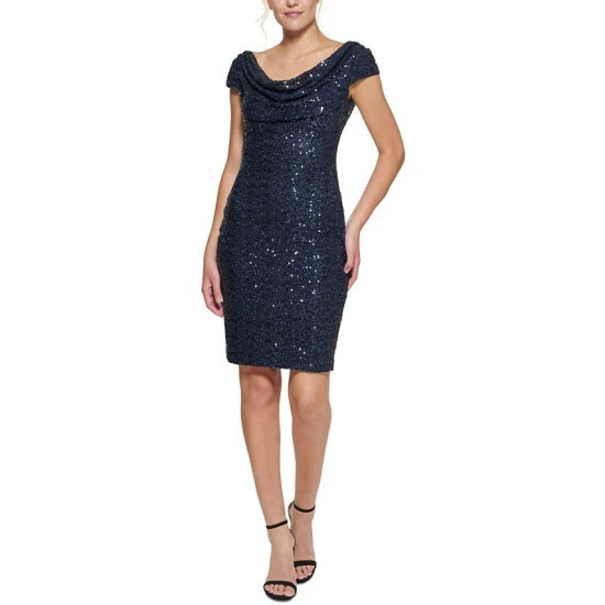 Discount π Vince Camuto Draped-Neck Sequinned Bodycon π Dress Navy π 1 Discount π Vince Camuto Draped-Neck Sequinned Bodycon π Dress Navy π