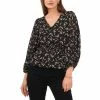 Buy 👏 Vince Camuto 👩 Women's Printed Smocked-Waist Balloon-Sleeve Top Rich Black 🧨