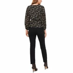Buy 👏 Vince Camuto 👩 Women's Printed Smocked-Waist Balloon-Sleeve Top Rich Black 🧨 -Vince Camuto Sales Store unnamed file 635