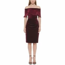Top 10 ⭐ Vince Camuto 👩 Women's Off-The-Shoulder Velvet Sheath 👗 Dress Wine ⌛