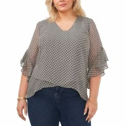 Outlet 🥰 Vince Camuto Plus Size Flutter-Sleeve Crossover Top New Ivory 👏
