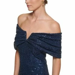 Best Sale 🧨 Vince Camuto 👩 Women's Off-The-Shoulder-Neckline Sequin Gown Navy 🎁 -Vince Camuto Sales Store unnamed file 699