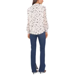 Best Sale 🔔 Vince Camuto 👩 Women's Printed Stand-Collar Sheer-Sleeve Blouse New Ivory 😀 -Vince Camuto Sales Store unnamed file 70
