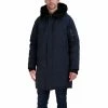 Budget 🔔 Vince Camuto Men's Long Parka With Faux Fur Lined Hood Navy 😍
