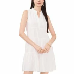 Brand new 😀 Vince Camuto 👩 Women's Tiered Sleeveless Split-Neck 👗 Dress Ultra White 🥰
