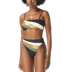 Flash Sale โ๏ธ Vince Camuto Gold Shimmer Blocked Square Neck ๐ Bikini Top & Bottoms Black Multi ๐