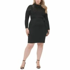 Buy ๐ Vince Camuto Plus Size Sequined Sweater ๐ Dress Black ๐งจ