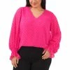 Deals 🛒 Vince Camuto Plus Size Clip Dot V-Neck Blouse Rich Black ❤️