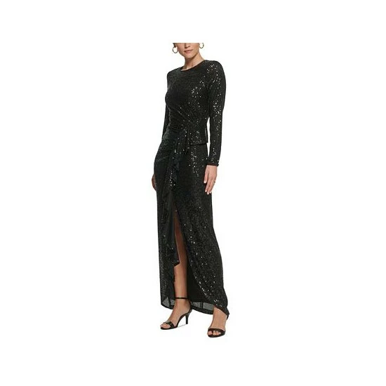 Budget ๐ Vince Camuto ๐ฉ Women's Long-Sleeve Ruffle-Front Sequin ๐ Dress Black ๐ 3 Budget ๐ Vince Camuto ๐ฉ Women's Long-Sleeve Ruffle-Front Sequin ๐ Dress Black ๐ - Image 3
