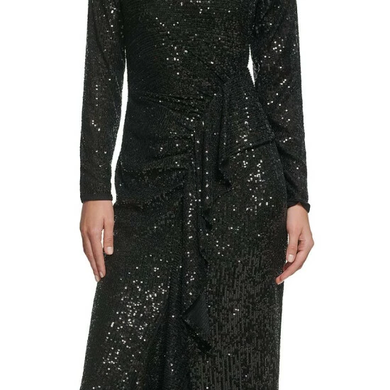 Budget ๐ Vince Camuto ๐ฉ Women's Long-Sleeve Ruffle-Front Sequin ๐ Dress Black ๐ 4 Budget ๐ Vince Camuto ๐ฉ Women's Long-Sleeve Ruffle-Front Sequin ๐ Dress Black ๐ - Image 4