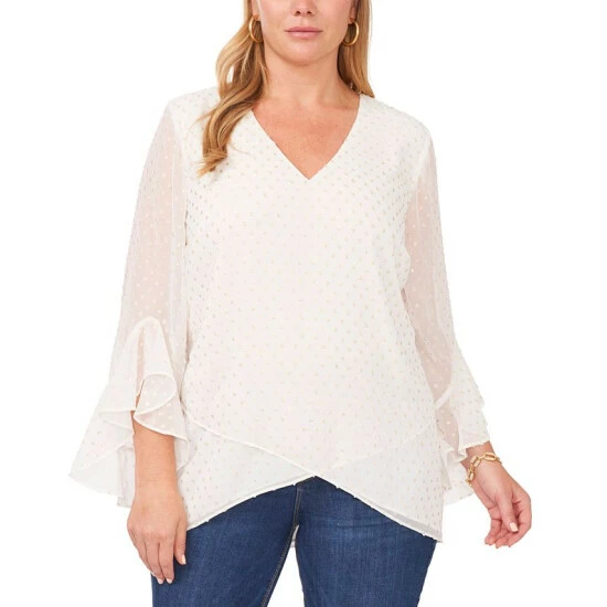 Deals 🎁 Vince Camuto Plus Size Textured Flutter-Sleeve Top New Ivory ⭐ 1 Deals 🎁 Vince Camuto Plus Size Textured Flutter-Sleeve Top New Ivory ⭐
