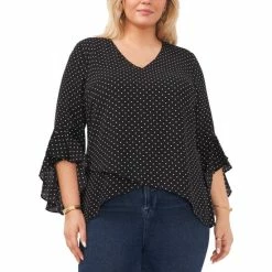 Wholesale 🤩 Vince Camuto Plus Size Flutter-Sleeve Crossover Top Rich Black 🌟