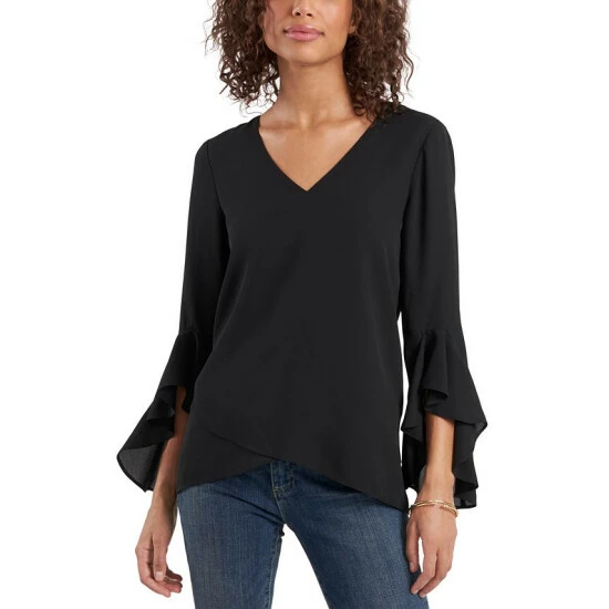Top 10 🛒 Vince Camuto Petite Flutter-Sleeve Top Rich Black ✨ 1 Top 10 🛒 Vince Camuto Petite Flutter-Sleeve Top Rich Black ✨