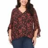 Deals ❤️ Vince Camuto Plus Size Printed Flutter-Sleeve Top Rich Black 🎁