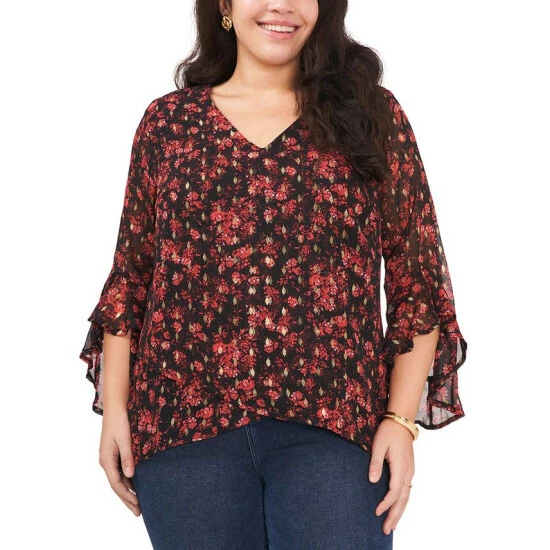 Deals ❤️ Vince Camuto Plus Size Printed Flutter-Sleeve Top Rich Black 🎁 1 Deals ❤️ Vince Camuto Plus Size Printed Flutter-Sleeve Top Rich Black 🎁