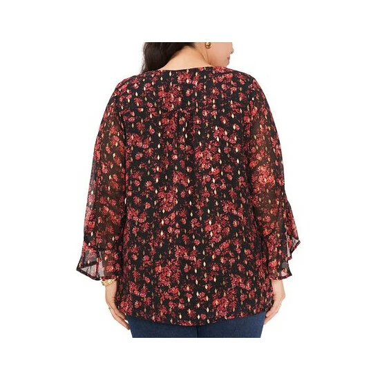 Deals ❤️ Vince Camuto Plus Size Printed Flutter-Sleeve Top Rich Black 🎁 2 Deals ❤️ Vince Camuto Plus Size Printed Flutter-Sleeve Top Rich Black 🎁 - Image 2