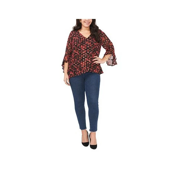 Deals ❤️ Vince Camuto Plus Size Printed Flutter-Sleeve Top Rich Black 🎁 3 Deals ❤️ Vince Camuto Plus Size Printed Flutter-Sleeve Top Rich Black 🎁 - Image 3