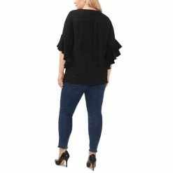 Wholesale ❤️ Vince Camuto Plus Size V-Neck Flutter Sleeve Crossover Hem Top Rich Black 🥰 -Vince Camuto Sales Store unnamed file 833