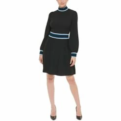 Cheap ๐คฉ Vince Camuto Petite Mock Neck Fit & Flare ๐ Dress Blk ๐งจ