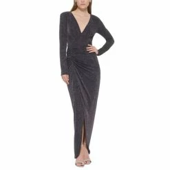 Outlet ๐คฉ Vince Camuto Petite Metallic-Knit Side-Ruched Gown Navy ๐ฅฐ