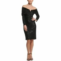 Vince Camuto Sales Store 33 New 🌟 Vince Camuto 👩 Women's Off-The-Shoulder Sequined Sheath 👗 Dress Black ✔️