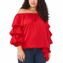 Cheapest ๐ Vince Camuto Plus Size Bubble-Sleeve Off-The-Shoulder Top Red Hot โค๏ธ