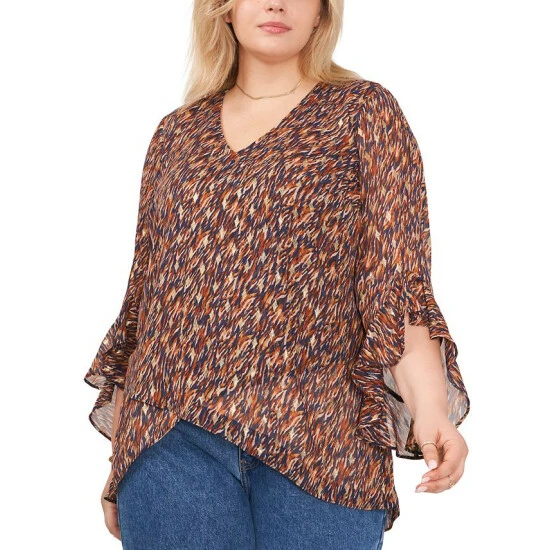 Hot Sale 👏 Vince Camuto Plus Size Printed Ruffle-Cuff 3/4-Sleeve Blouse Classic Navy 🔔 1 Hot Sale 👏 Vince Camuto Plus Size Printed Ruffle-Cuff 3/4-Sleeve Blouse Classic Navy 🔔