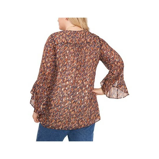 Hot Sale 👏 Vince Camuto Plus Size Printed Ruffle-Cuff 3/4-Sleeve Blouse Classic Navy 🔔 2 Hot Sale 👏 Vince Camuto Plus Size Printed Ruffle-Cuff 3/4-Sleeve Blouse Classic Navy 🔔 - Image 2