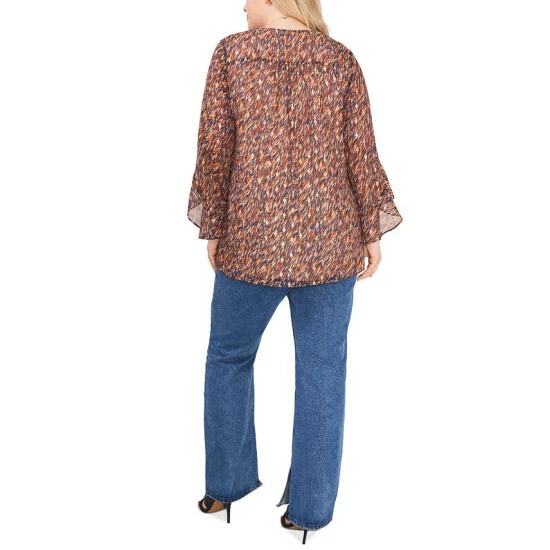 Hot Sale 👏 Vince Camuto Plus Size Printed Ruffle-Cuff 3/4-Sleeve Blouse Classic Navy 🔔 4 Hot Sale 👏 Vince Camuto Plus Size Printed Ruffle-Cuff 3/4-Sleeve Blouse Classic Navy 🔔 - Image 4