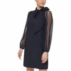 Best reviews of 😍 Vince Camuto Petite Tie-Neck Flocked Mesh-Sleeve 👗 Dress Nvy 🤩 -Vince Camuto Sales Store unnamed file 963