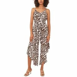 Discount 🛒 Vince Camuto 👩 Women's Animal-Print Tie-Front Sleeveless Jumpsuit New Ivory 🧨