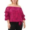 Deals ⌛ Vince Camuto Plus Size Off-The-Shoulder Bubble-Sleeve Printed Blouse Pomegranate Pink 🌟