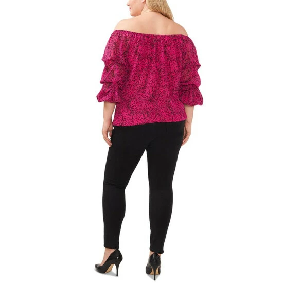 Deals โ Vince Camuto Plus Size Off-The-Shoulder Bubble-Sleeve Printed Blouse Pomegranate Pink ๐ 4 Deals โ Vince Camuto Plus Size Off-The-Shoulder Bubble-Sleeve Printed Blouse Pomegranate Pink ๐ - Image 4